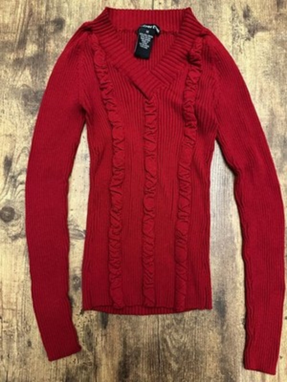 Vintage Rubber Doli Red Ruffled Ribbed Knit Sweater #216